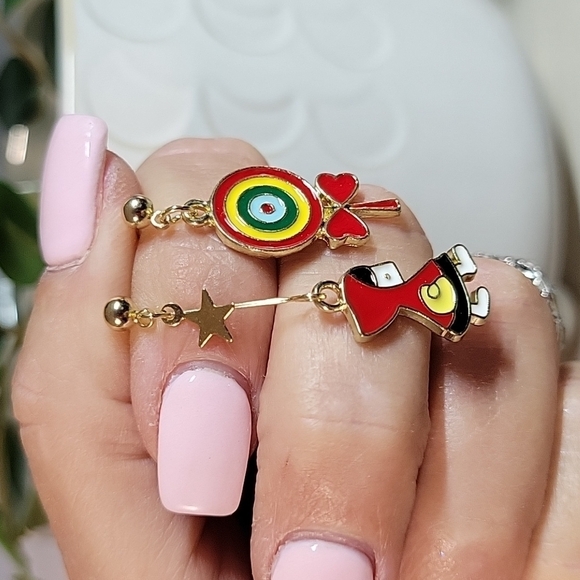 Little Red Riding Hood Mismatched Drop Earrings - Picture 3 of 5